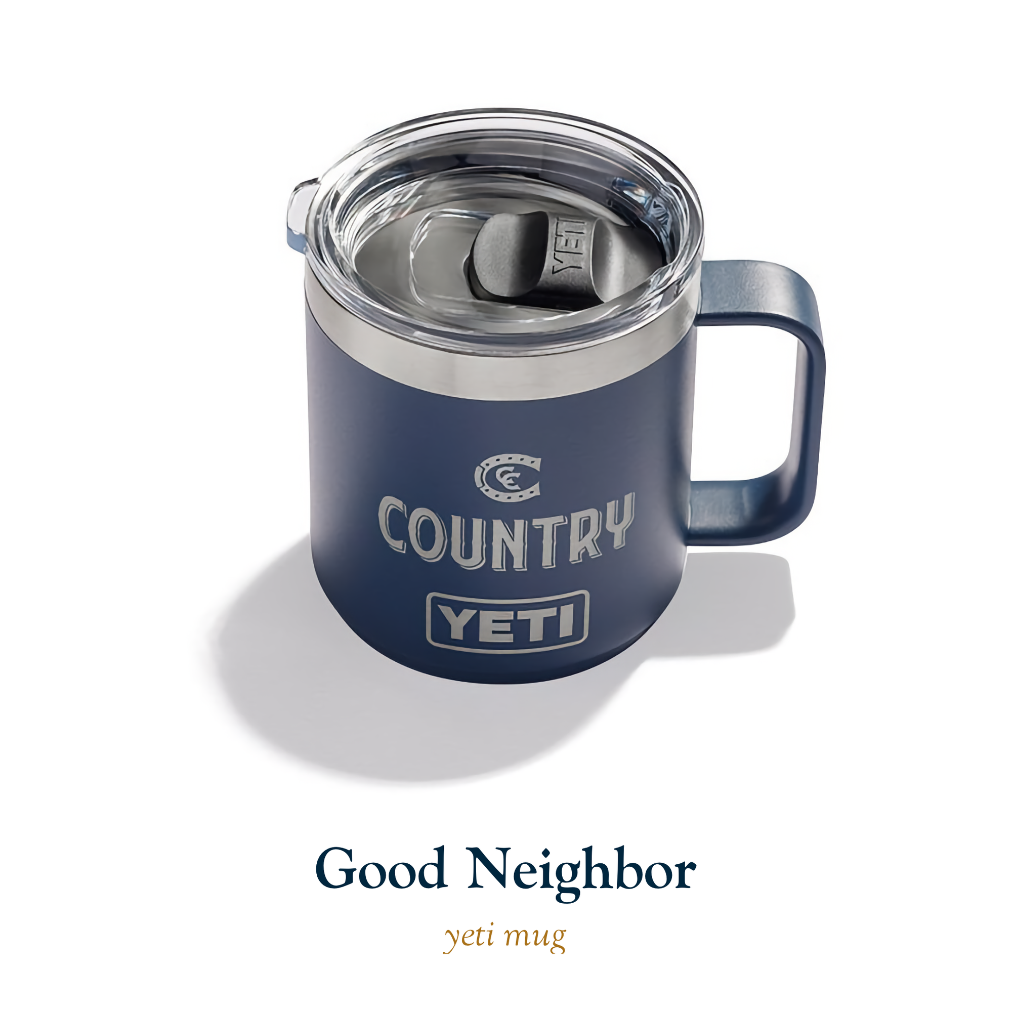 this is a blue metal yeti mug with a country cannabis logo, to have a morning coffee with your light cannabis